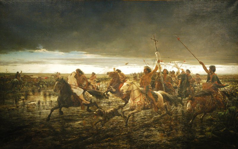 Ángel Della Valle, La vuelta del malón, 1892, óleo sobre tela, 186,5 × 292 cm. Museo Nacional de Bellas Artes, inventario 6297. Fuente: Museo Nacional de Bellas Artes. (Della Valle, 1892)