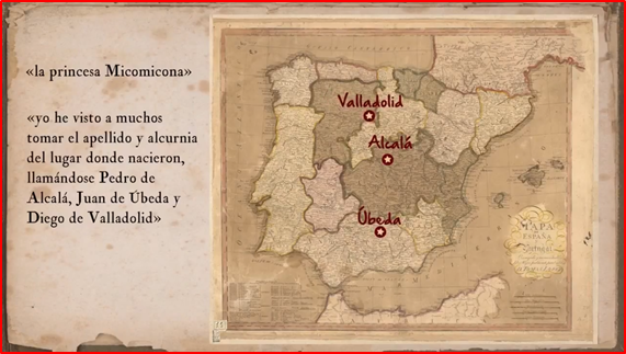 Alcalá es la tierra de Cervantes, Úbeda es el lugar donde murió San Juan de la Cruz (opuesto al intervencionismo de España) en África y Valladolid es el lugar donde se celebró el debate entre Las Casas y Sepúlveda sobre la justificación, o no, de la esclavitud.