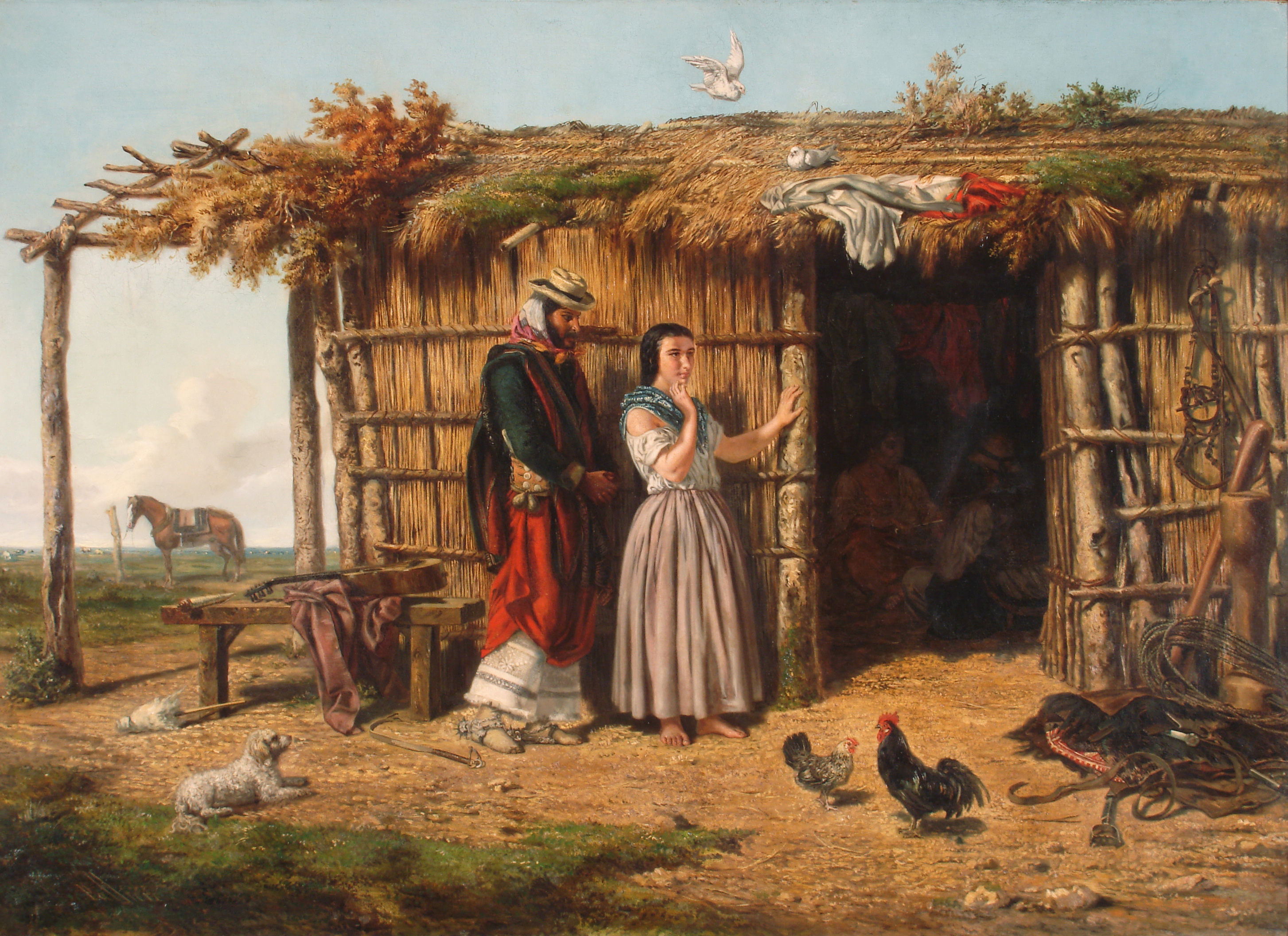 Jean Léon Pallière. Idilio criollo, ca. 1861. Óleo sobre tela, 100 × 140 cm. Museo Nacional de Bellas Artes, inventario 7010. Reproducción digital de la obra. (Pallière, 1861)