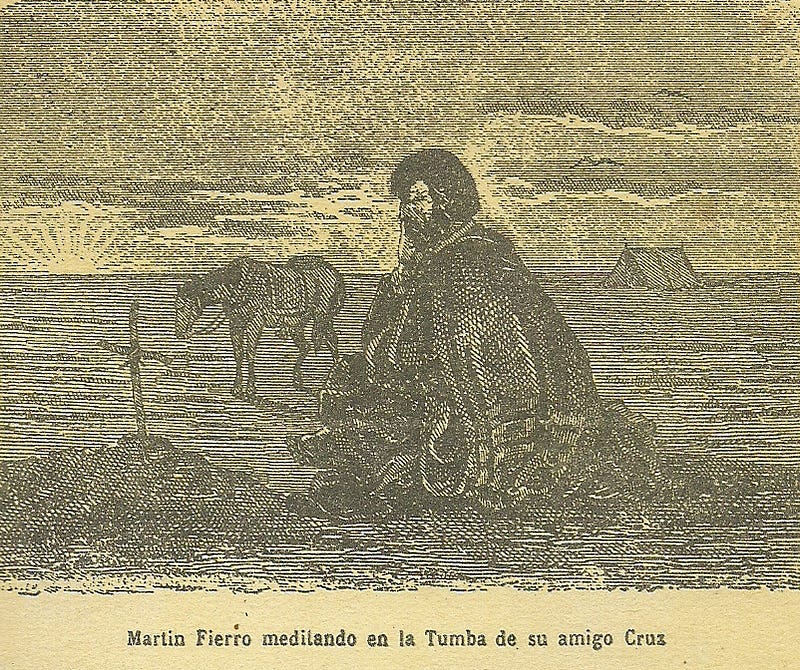 “Lo apretaba contra el pecho dominao por el dolor. Era su pena mayor el morir allá entre infieles, sufriendo dolores crueles entregó su alma al Criador.”