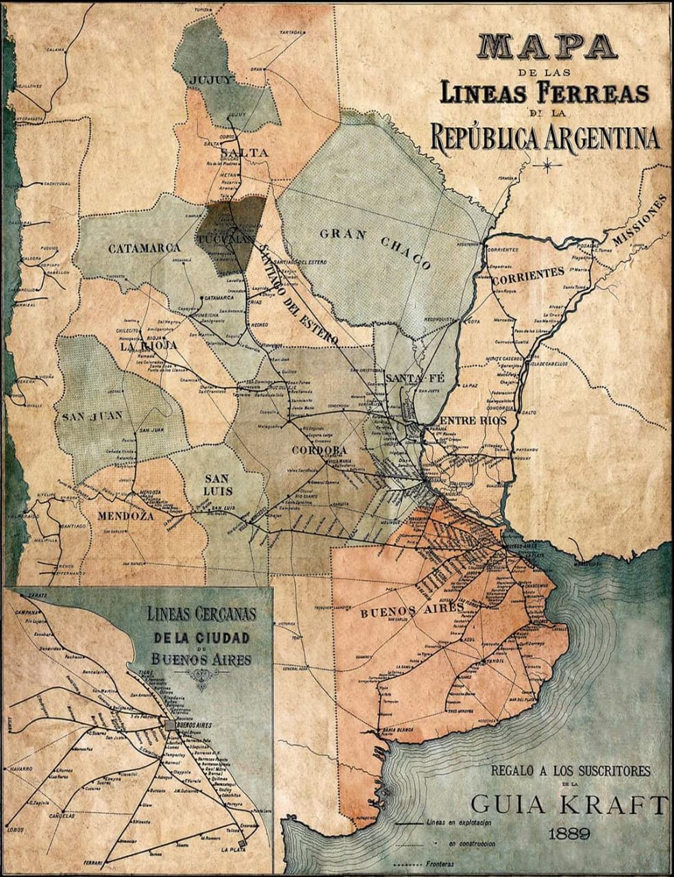 Mapa de líneas férreas de la República Argentina