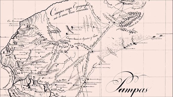 Mapa de 1825 de la región de las Pampas y su línea de frontera